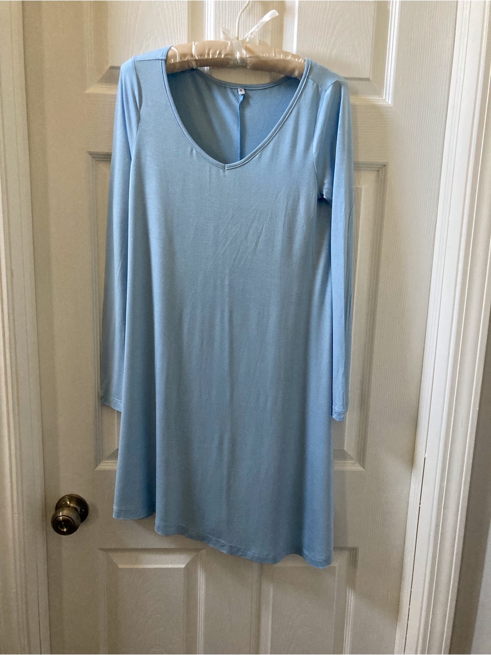 Light Blue Long Sleeve Tunic asymmetrical Dress